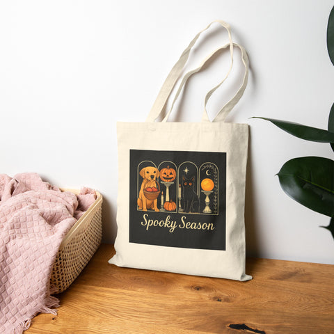 Spooky Season Golden Retriever Cotton Canvas Tote Bag