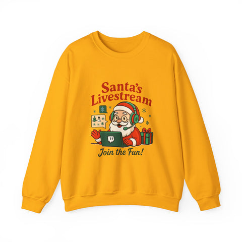 Cozy Christmas Crewneck Sweatshirt - Santa's Livestream Fun, Unisex Holiday Pullover, Gift for Gamers, Xmas Comfort Wear, Festive Sweatshirt