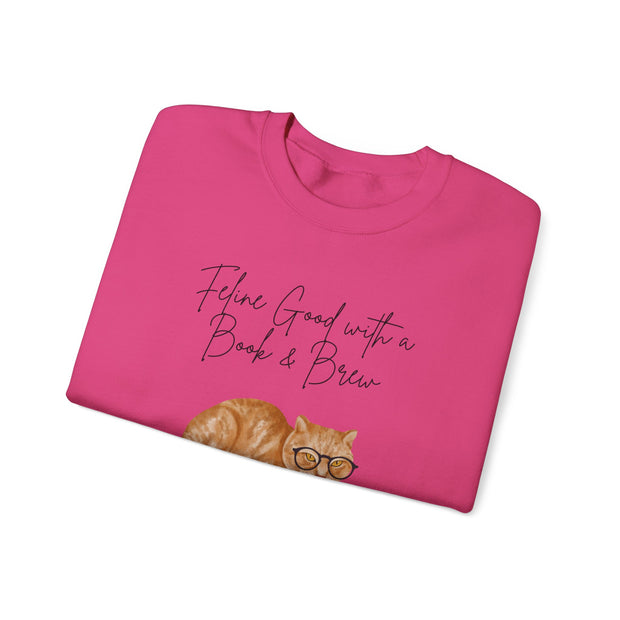 'Feline Good With A Book & Brew' Unisex Crewneck Sweatshirt