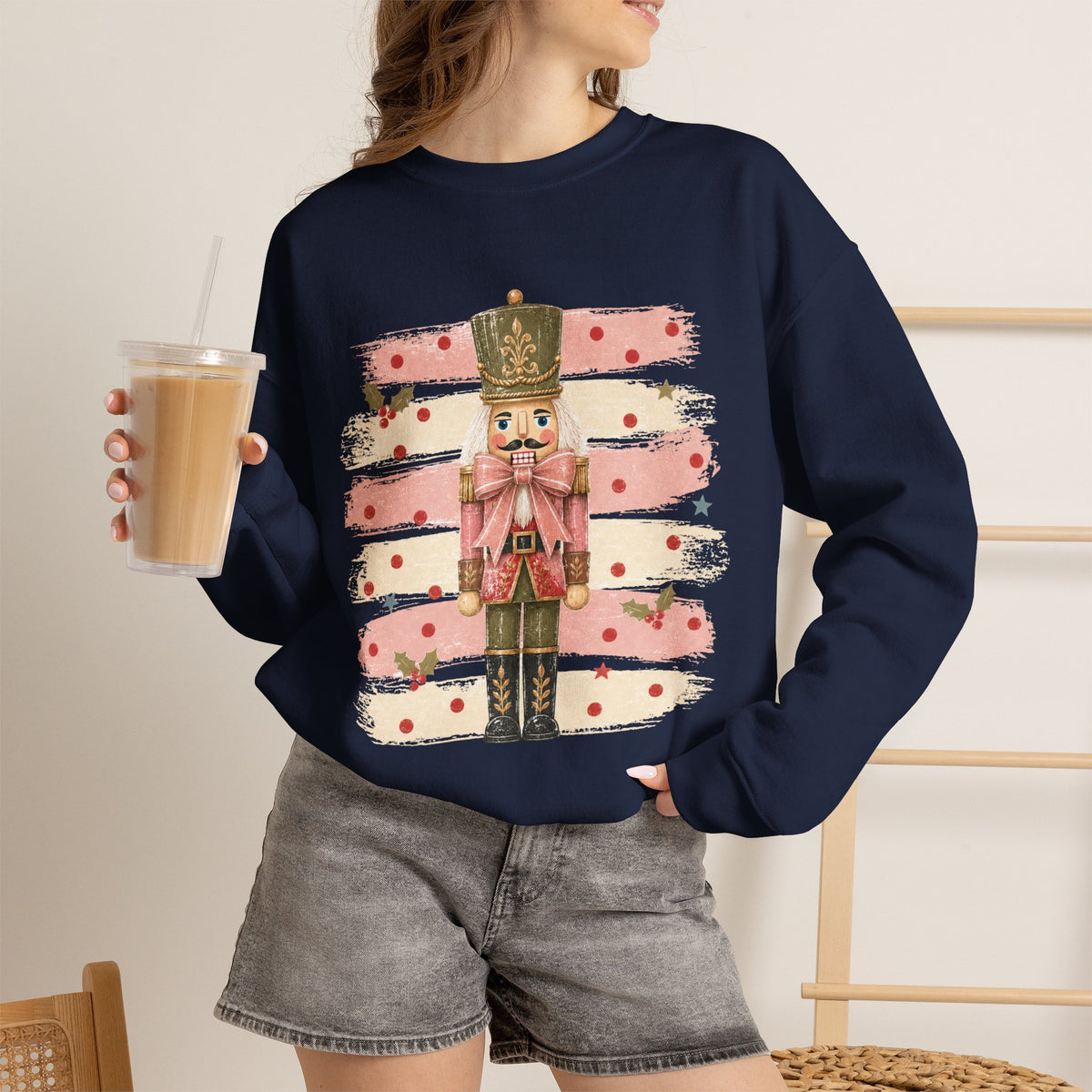 Coquette Nutcracker Sweatshirt, Pink Bow Christmas Crewneck, Nutcracker Christmas Shirt, Girly Holiday Sweatshirt, Vintage Christmas Gift