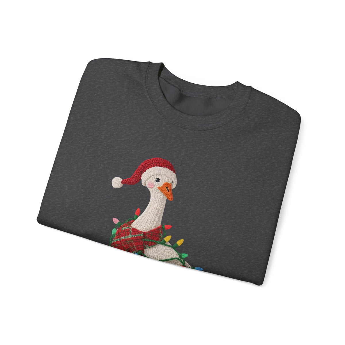 Christmas Goose Wearing Santa Hat Crewneck Sweatshirt | Holiday Duck in Lights