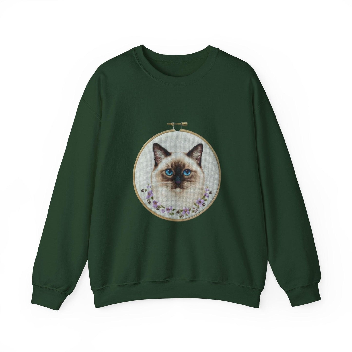 Siamese Cat Portrait Sweatshirt | Embroidery Hoop Floral Frame