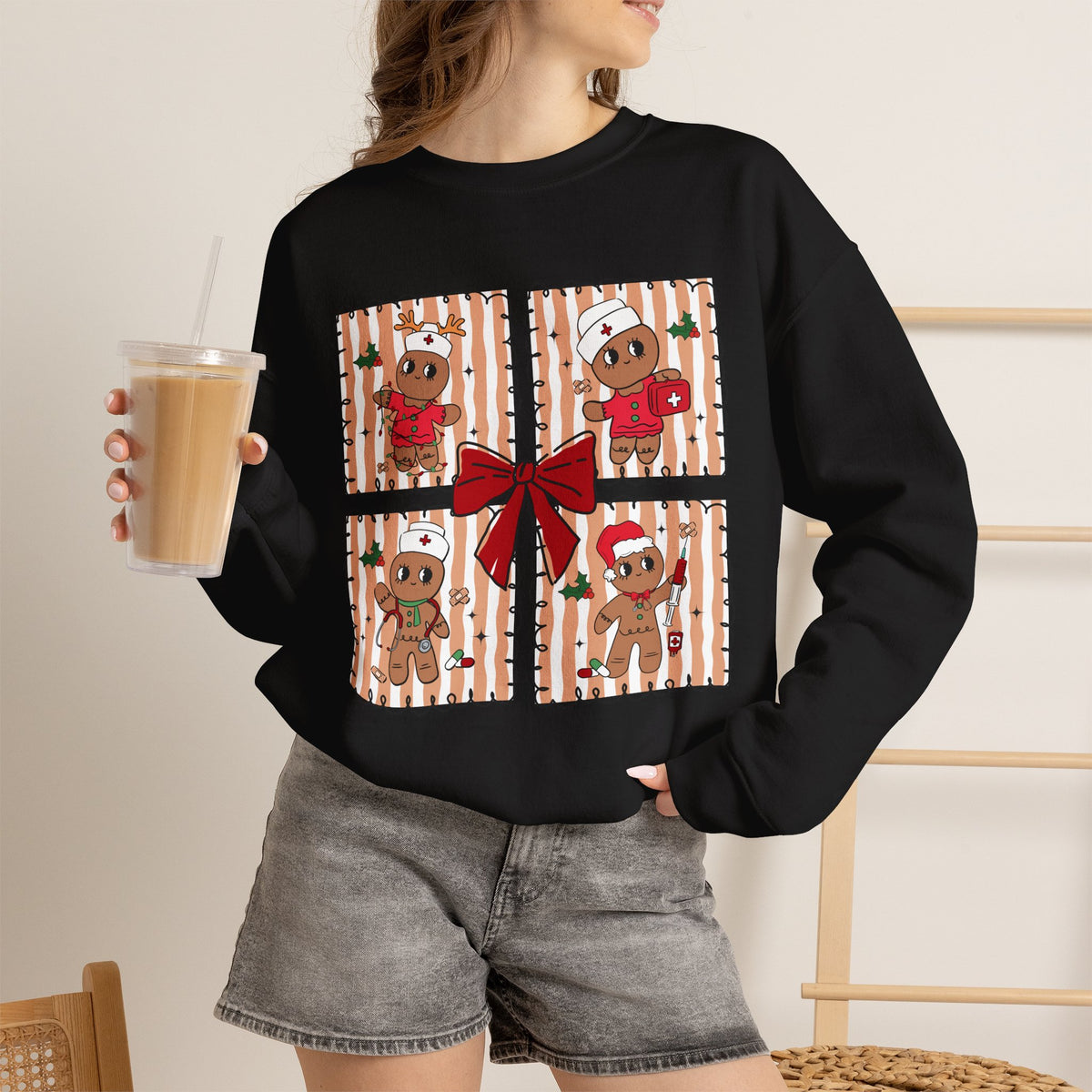 Gingerbread Christmas Sweatshirt, Cute Gingerbread Crewneck, Christmas Bow Sweatshirt, Gingerbread Man Shirt, Funny Holiday Sweater, Christmas Gift