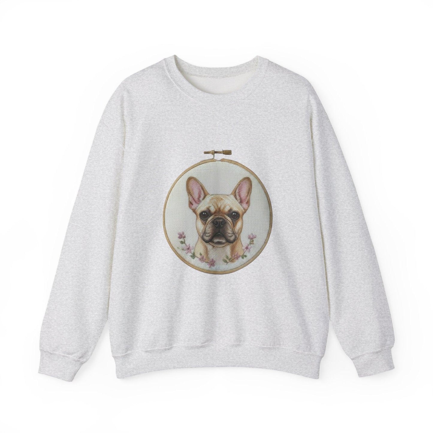 French Bulldog Portrait Sweatshirt | Embroidery Hoop Dog Face, Floral Accent