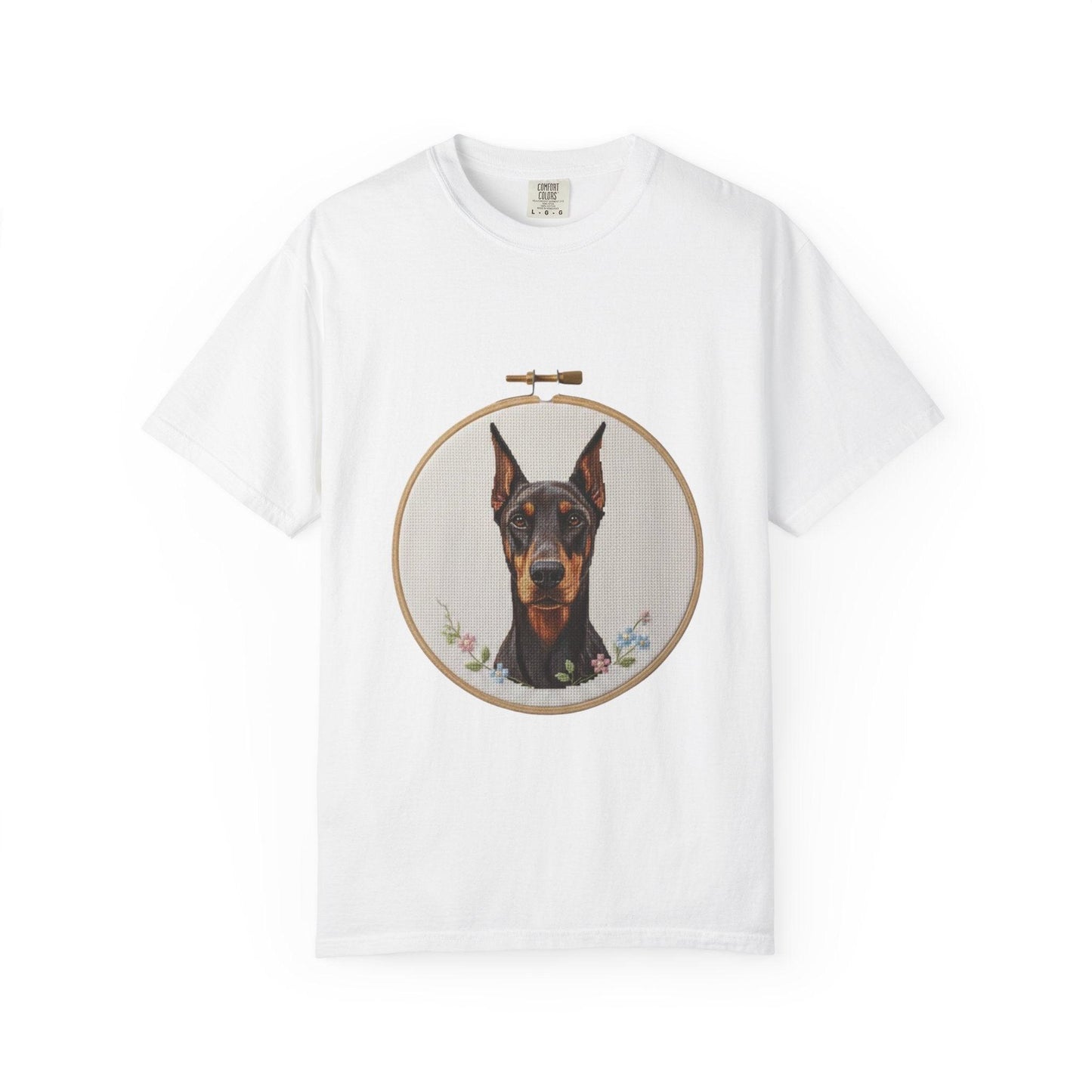 Doberman Portrait T-shirt | Embroidery Hoop Dog Illustration