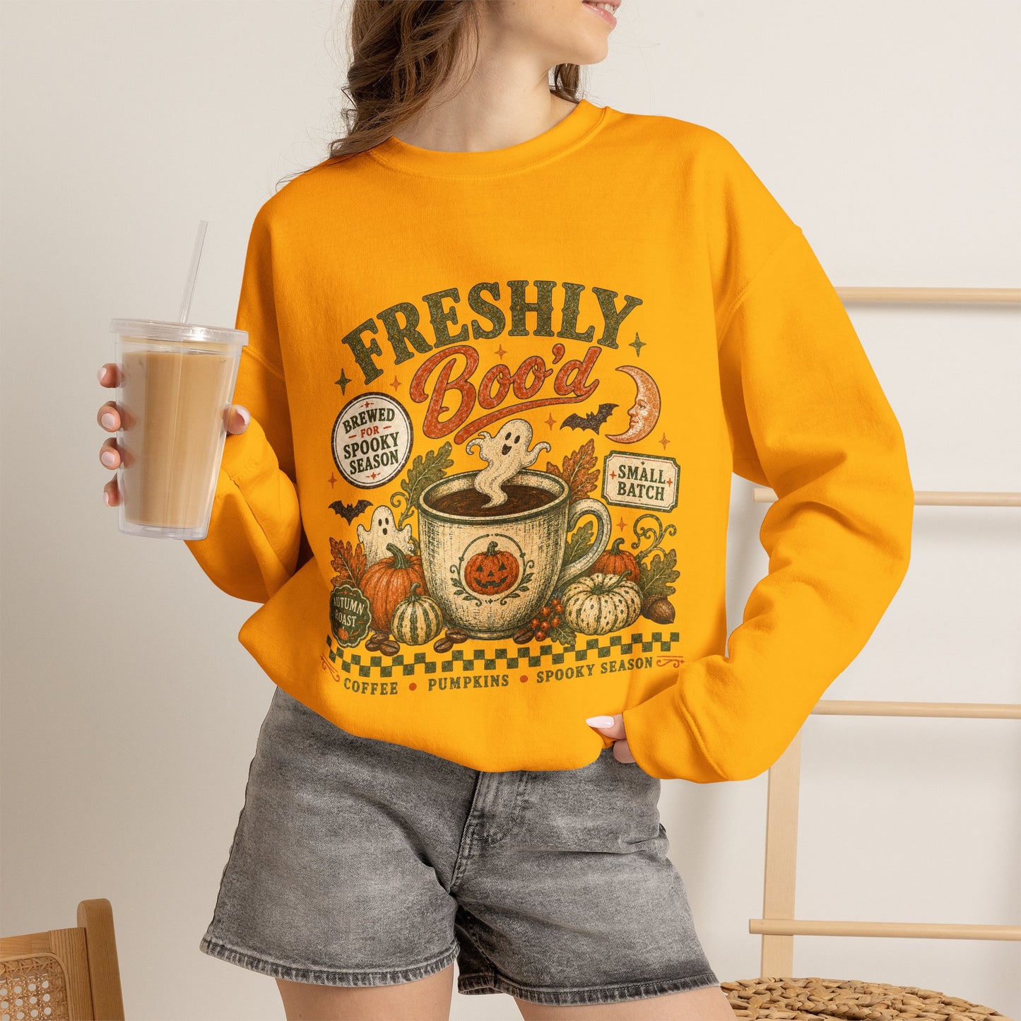Freshly Boo'd Coffee Crewneck Sweatshirt | Pumpkin Spice Autumn