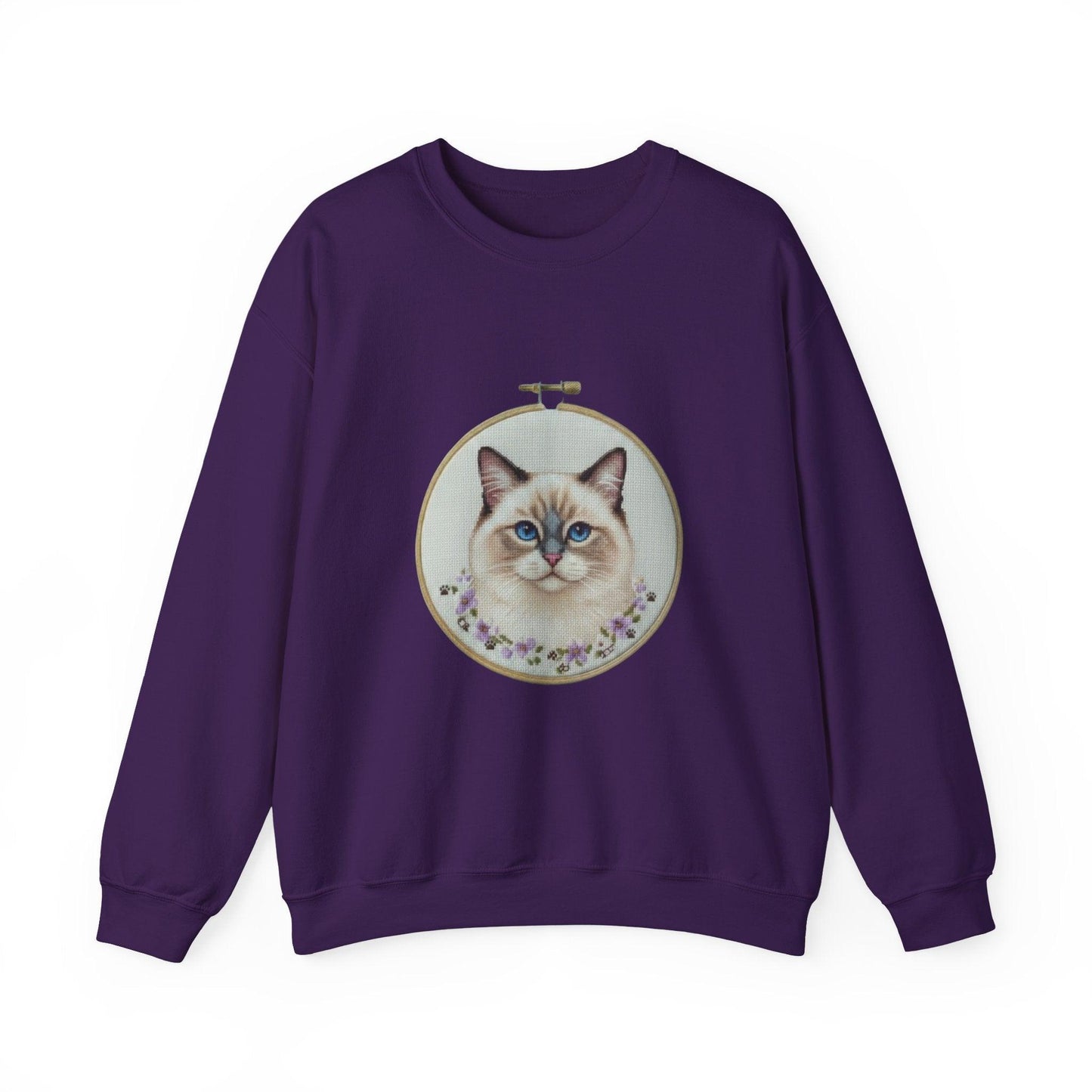Ragdoll Cat Portrait Sweatshirt | Embroidery Hoop Floral Frame