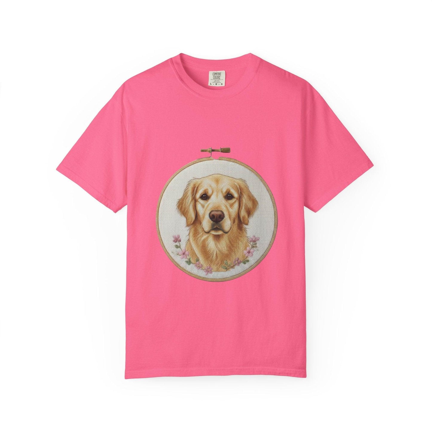Golden Retriever Portrait T-Shirt | Embroidery Hoop Dog Art