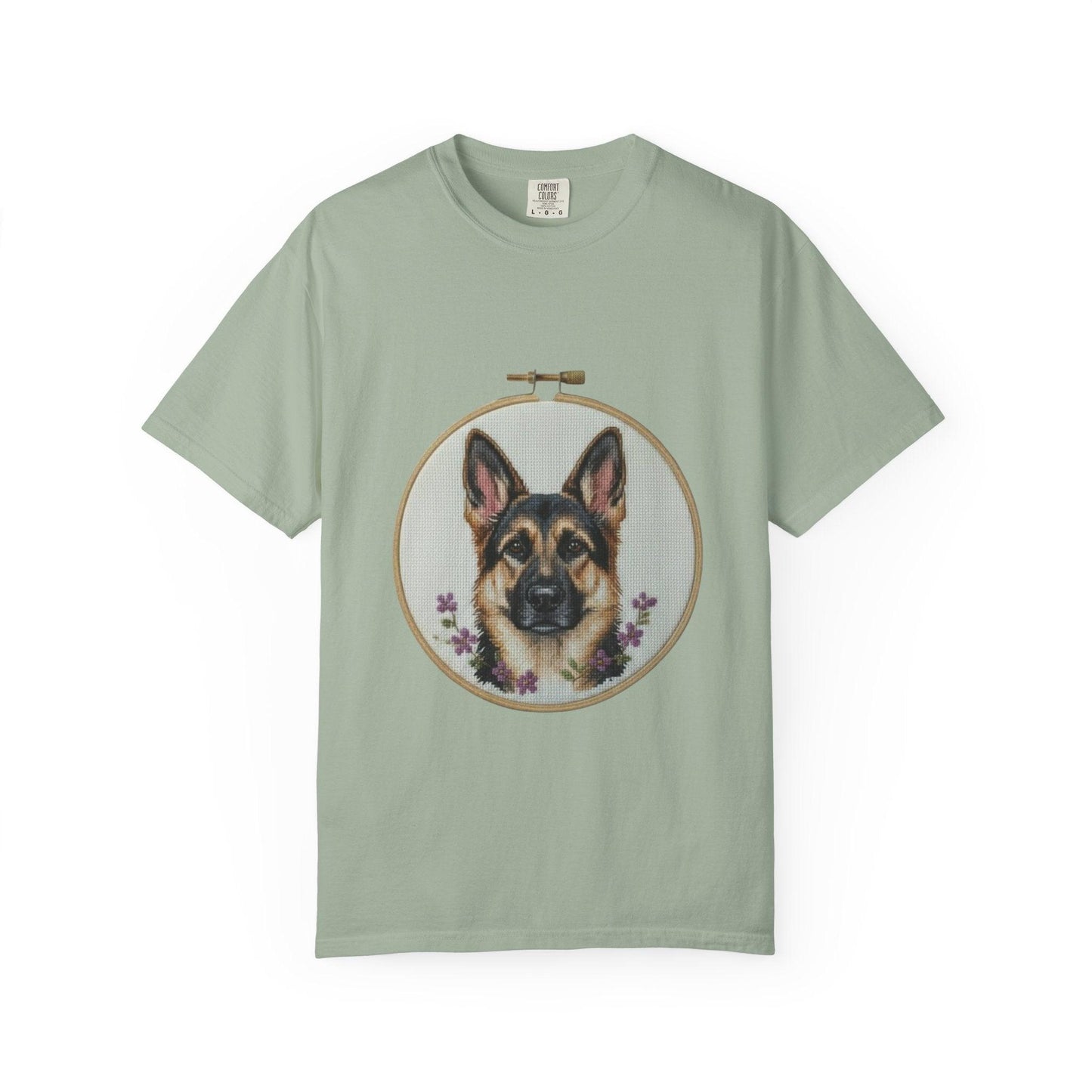 German Shepherd Portrait T-Shirt | Embroidery Hoop Dog Illustration