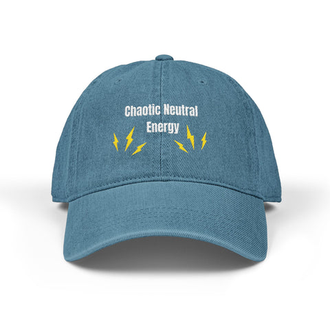 'Chaotic Neutral Energy' Denim Embroidered Cap