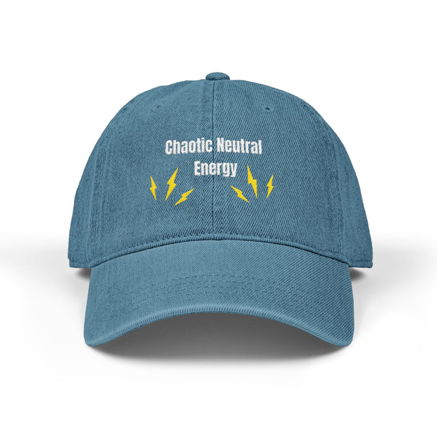 'Chaotic Neutral Energy' Denim Embroidered Cap