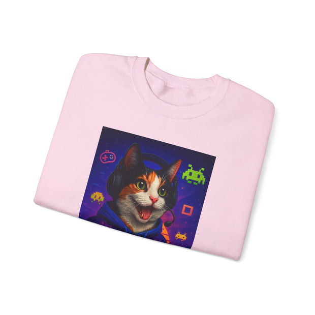 Gamer Cat Crewneck Sweatshirt, Cozy Gamer Apparel, Perfect Gift for Cat Lovers, Funny Sweatshirt for Birthdays, Gaming Merchandise