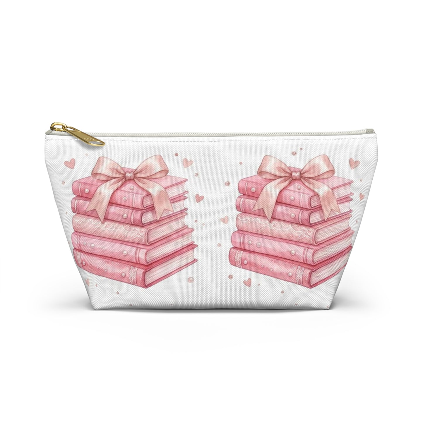 Stacked Pink Books with Bow Accessory Pouch | Cute Book Lover Cosmetic Bag