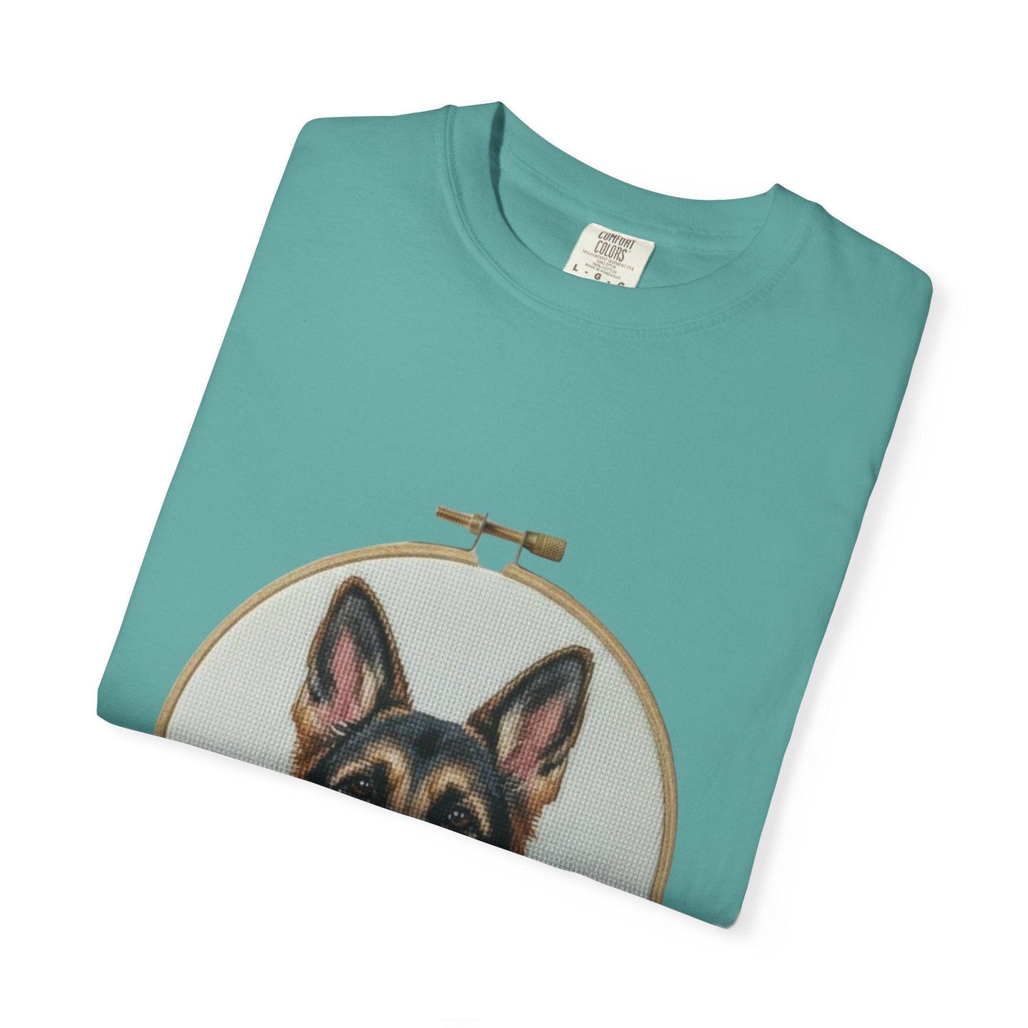 German Shepherd Portrait T-Shirt | Embroidery Hoop Dog Illustration
