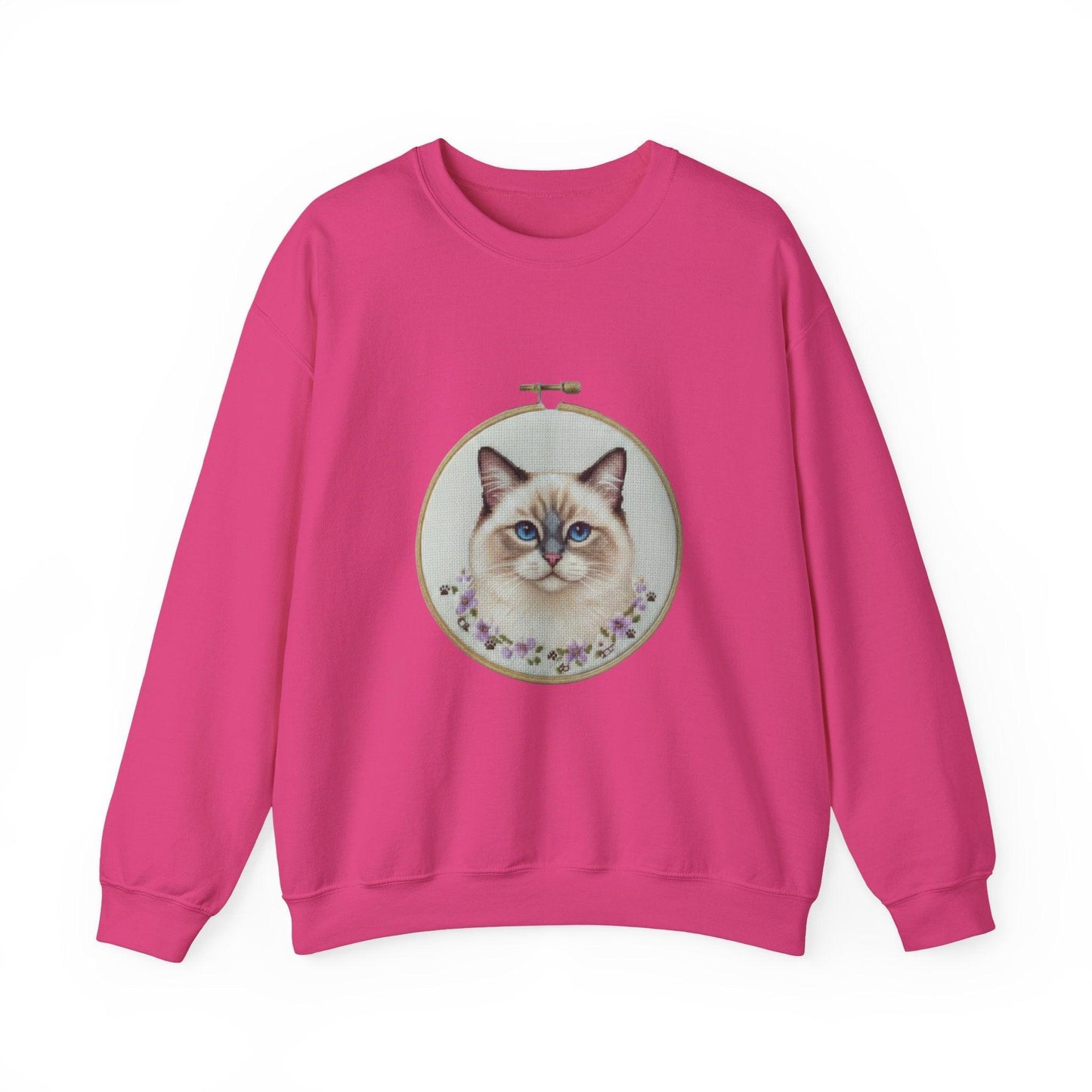 Ragdoll Cat Portrait Sweatshirt | Embroidery Hoop Floral Frame
