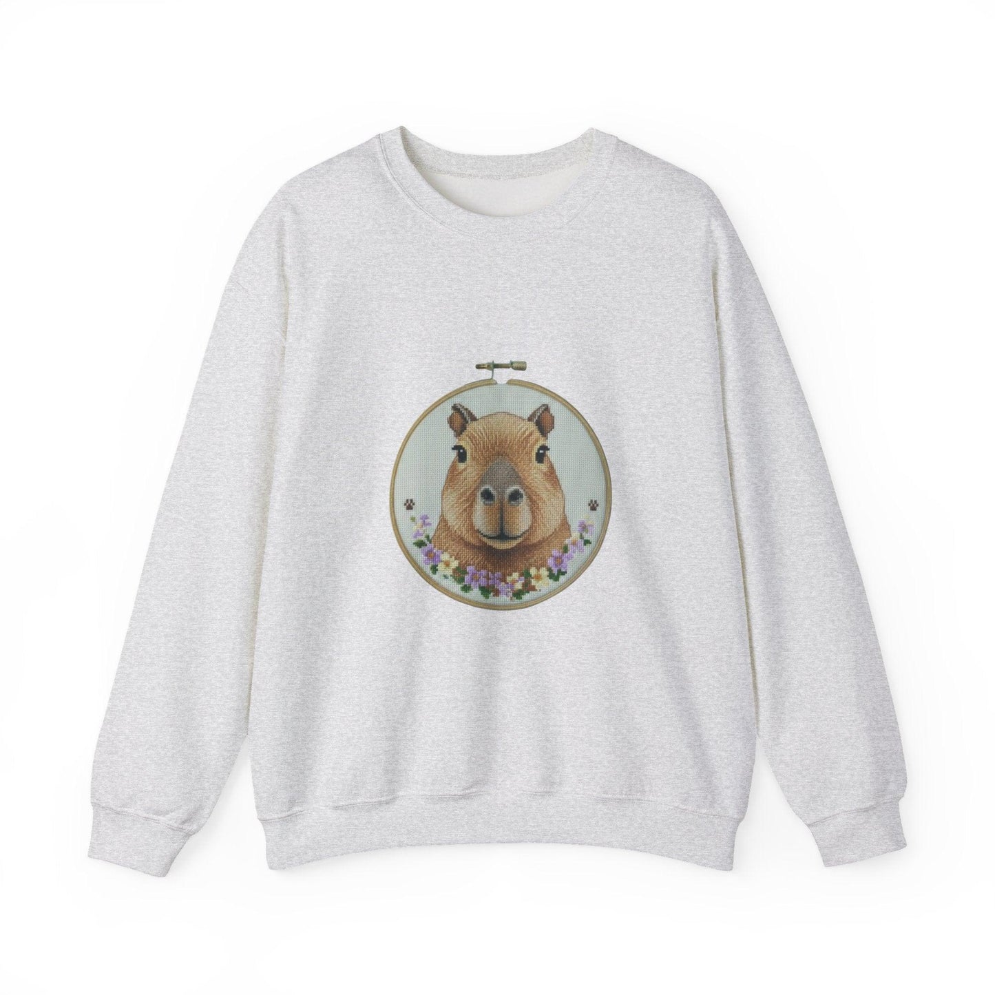 Cute Capybara Portrait Crewneck Sweatshirt | Floral Wreath Animal Art