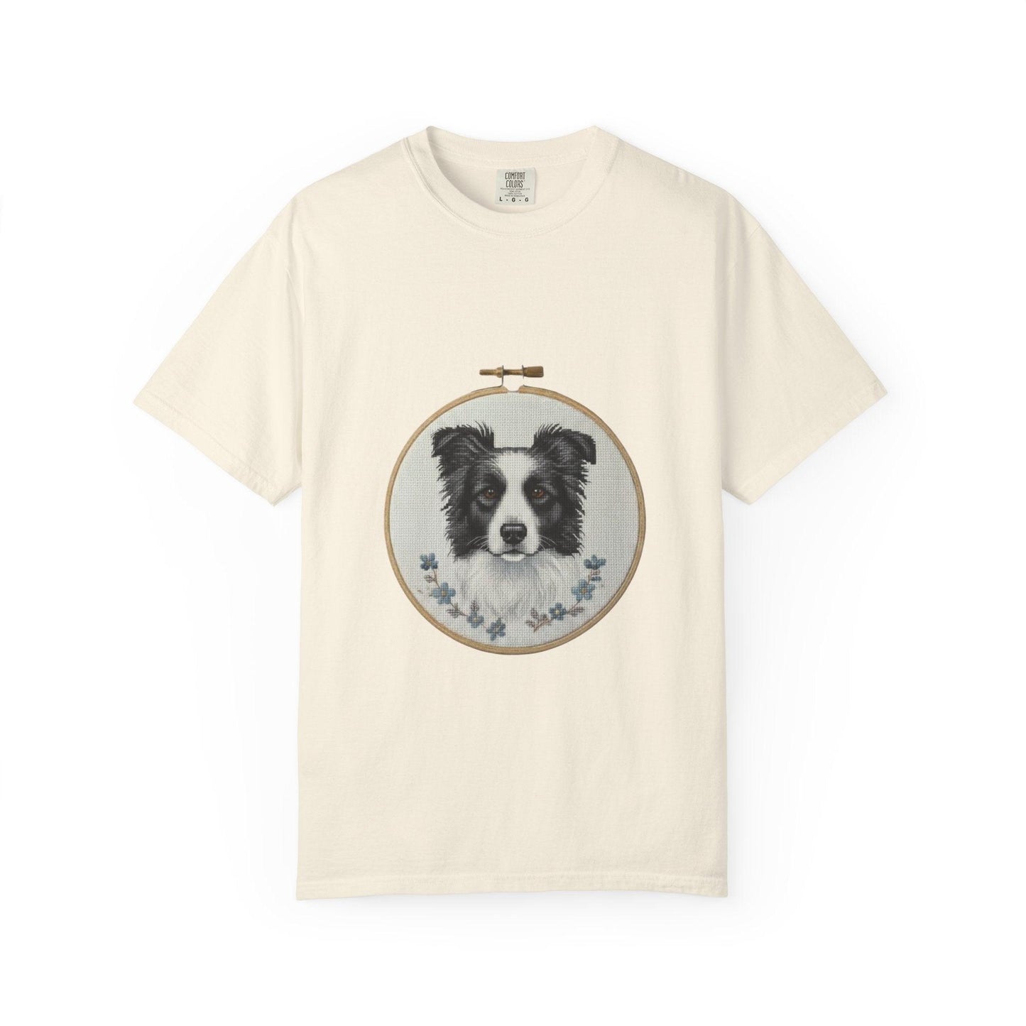 Border Collie Shirt, Dog Mom Gift, Cross Stitch Dog Portrait Tee, Embroidery Hoop Floral Pet Lover Top