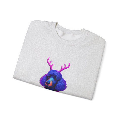 Neon Poodle with Antlers Sweatshirt | Colorful Holiday Sweater Illustration