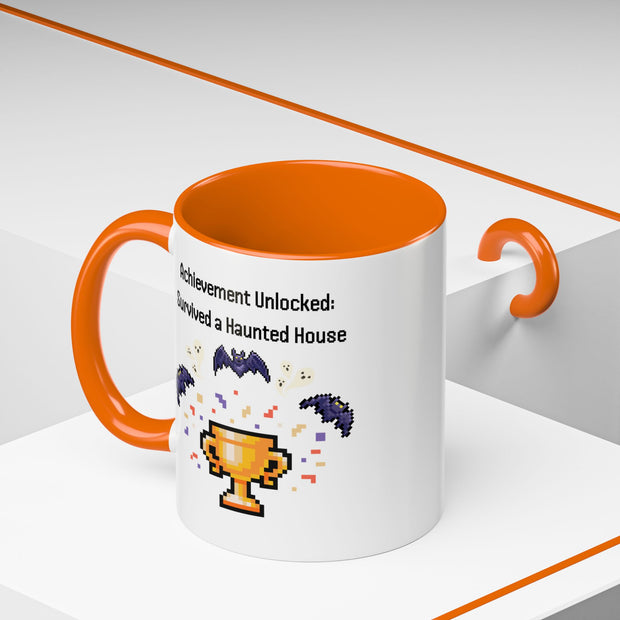 'Achievement Unlocked: Survived A Haunted House' Accent Coffee Mug
