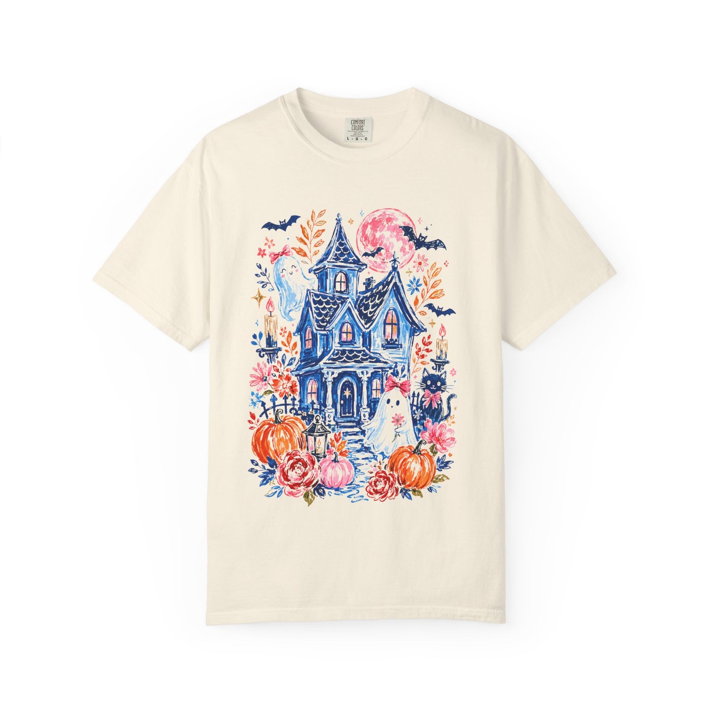 Spooky Haunted House Halloween T-Shirt | Ghosts, Pumpkins, Bats