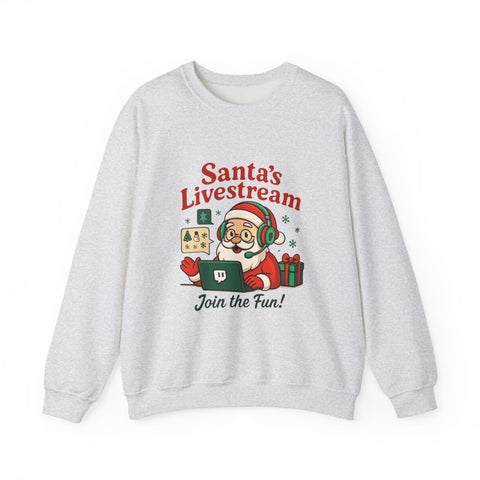 Cozy Christmas Crewneck Sweatshirt - Santa's Livestream Fun, Unisex Holiday Pullover, Gift for Gamers, Xmas Comfort Wear, Festive Sweatshirt