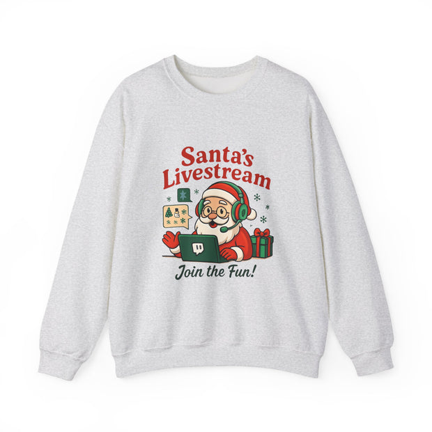 Cozy Christmas Crewneck Sweatshirt - Santa's Livestream Fun, Unisex Holiday Pullover, Gift for Gamers, Xmas Comfort Wear, Festive Sweatshirt