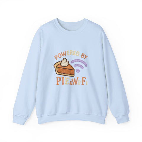 Powered by Pie and Wi-Fi Crewneck Sweatshirt, Cozy Sweatshirt Gift, Funny Thanksgiving Apparel, Comfy Fall Wear, Unisex Sweater