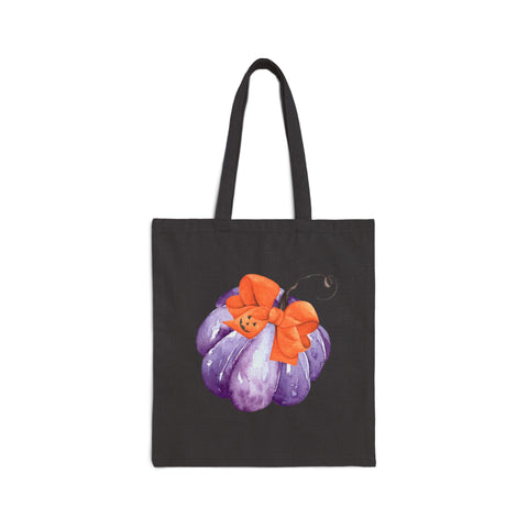 Purple Pumpkin Wrapped In A Bow Cotton Canvas Tote Bag