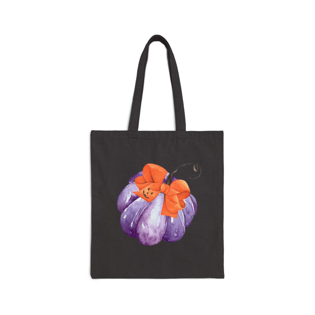 Purple Pumpkin Wrapped In A Bow Cotton Canvas Tote Bag