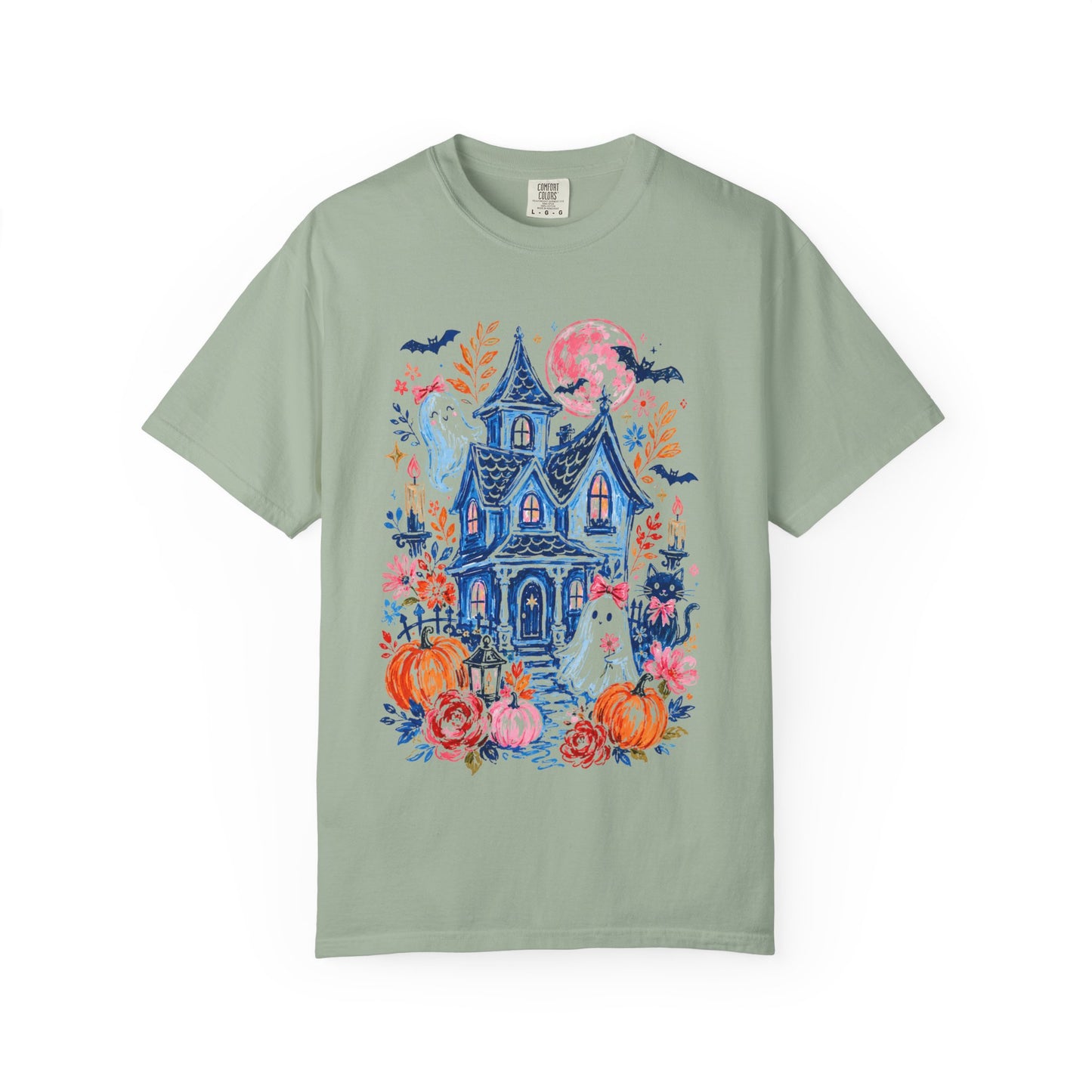 Spooky Haunted House Halloween T-Shirt | Ghosts, Pumpkins, Bats