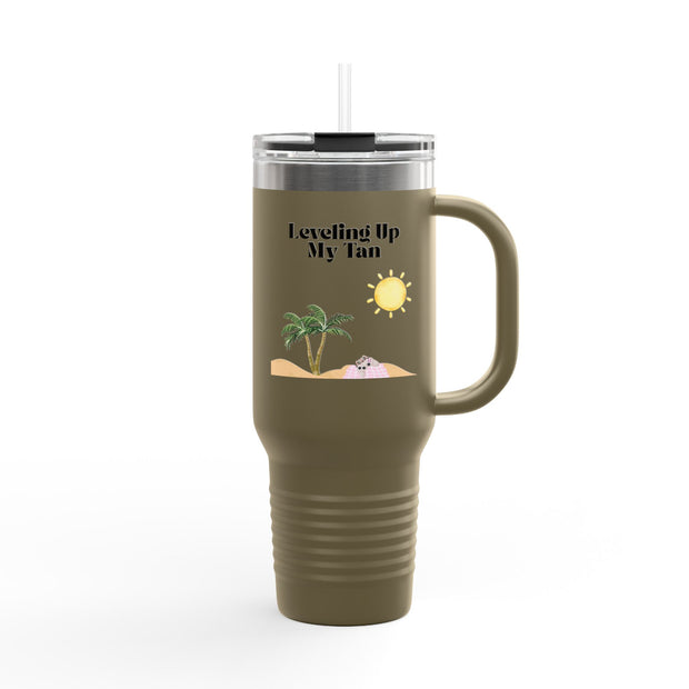 'Leveling Up My Tan' Insulated Travel Mug, 40oz