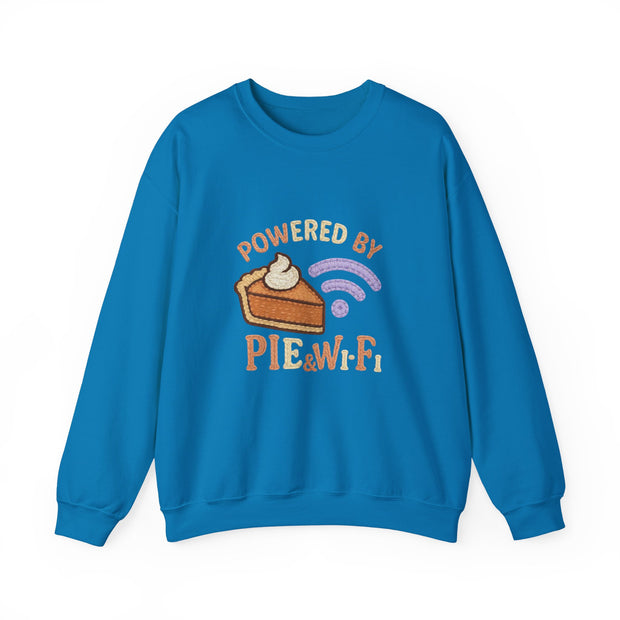 Powered by Pie and Wi-Fi Crewneck Sweatshirt, Cozy Sweatshirt Gift, Funny Thanksgiving Apparel, Comfy Fall Wear, Unisex Sweater