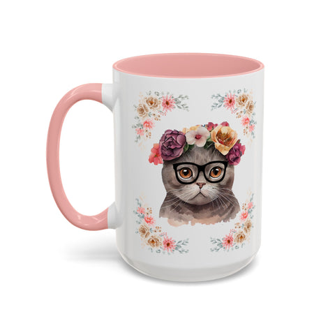 Geeky Goddess Dark Gray Cat Accent Coffee Mug