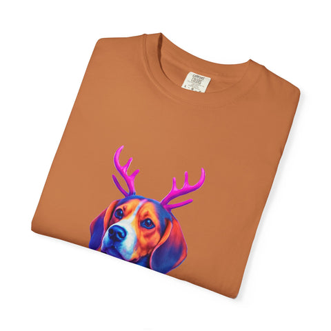 Neon Beagle in Reindeer Antlers T-Shirt | Christmas Dog Sweater Design