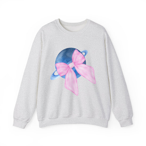 Blue Saturn Wrapped In A Pink Bow Unisex Crewneck Sweatshirt