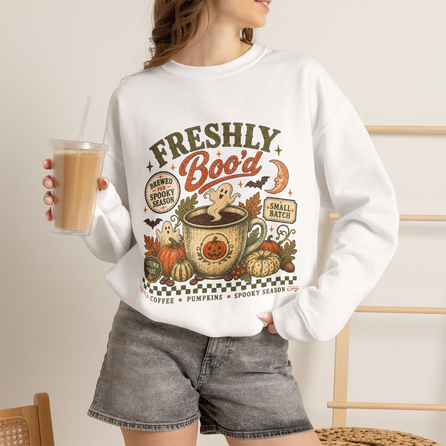 Freshly Boo'd Coffee Crewneck Sweatshirt | Pumpkin Spice Autumn