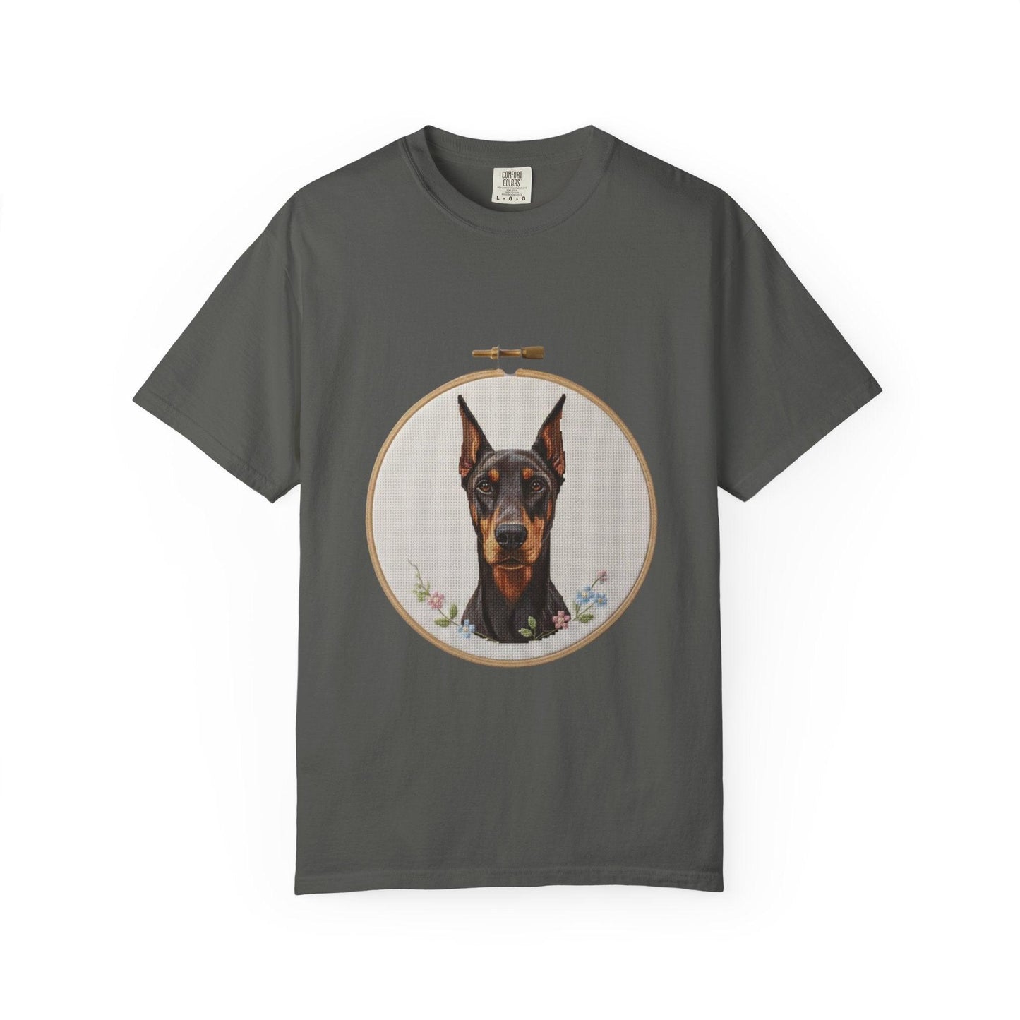 Doberman Portrait T-shirt | Embroidery Hoop Dog Illustration