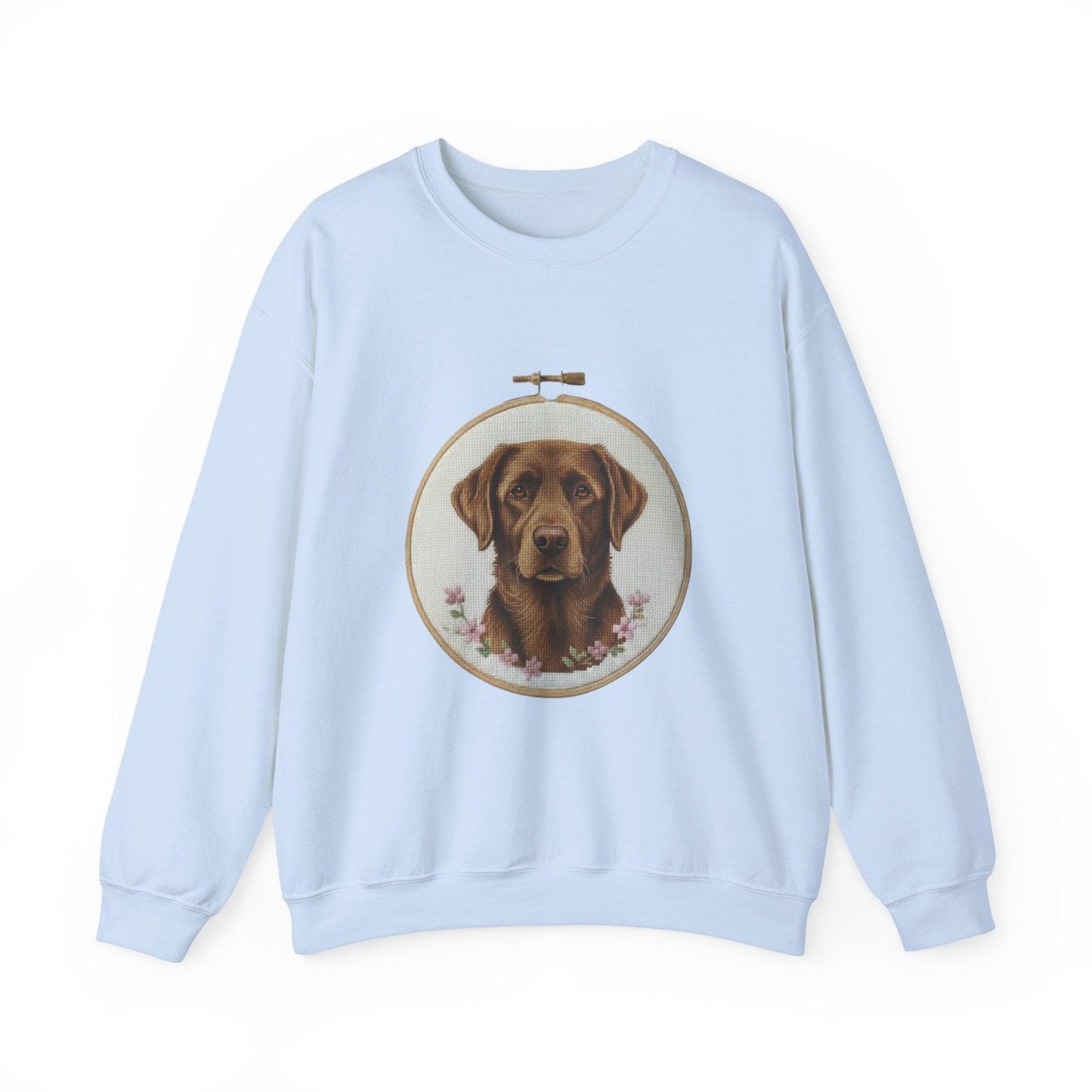 Chocolate Labrador Portrait Sweatshirt | Floral Hoop Embroidery Art
