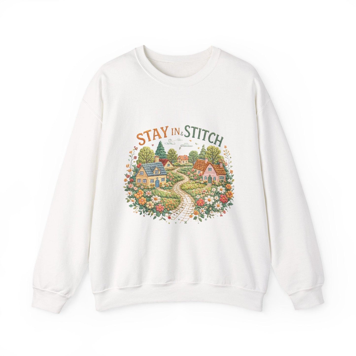 Stay in Stitch cottage garden Sweatshirt | cozy village embroidery design