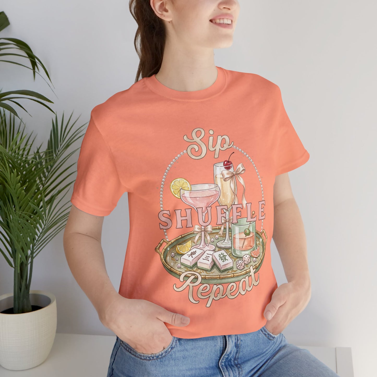 Sip Shuffle Repeat Shirt, Mahjong Social Club Tee, Pastel Girls Night Graphic Shirt, Mahjong Lover Gift
