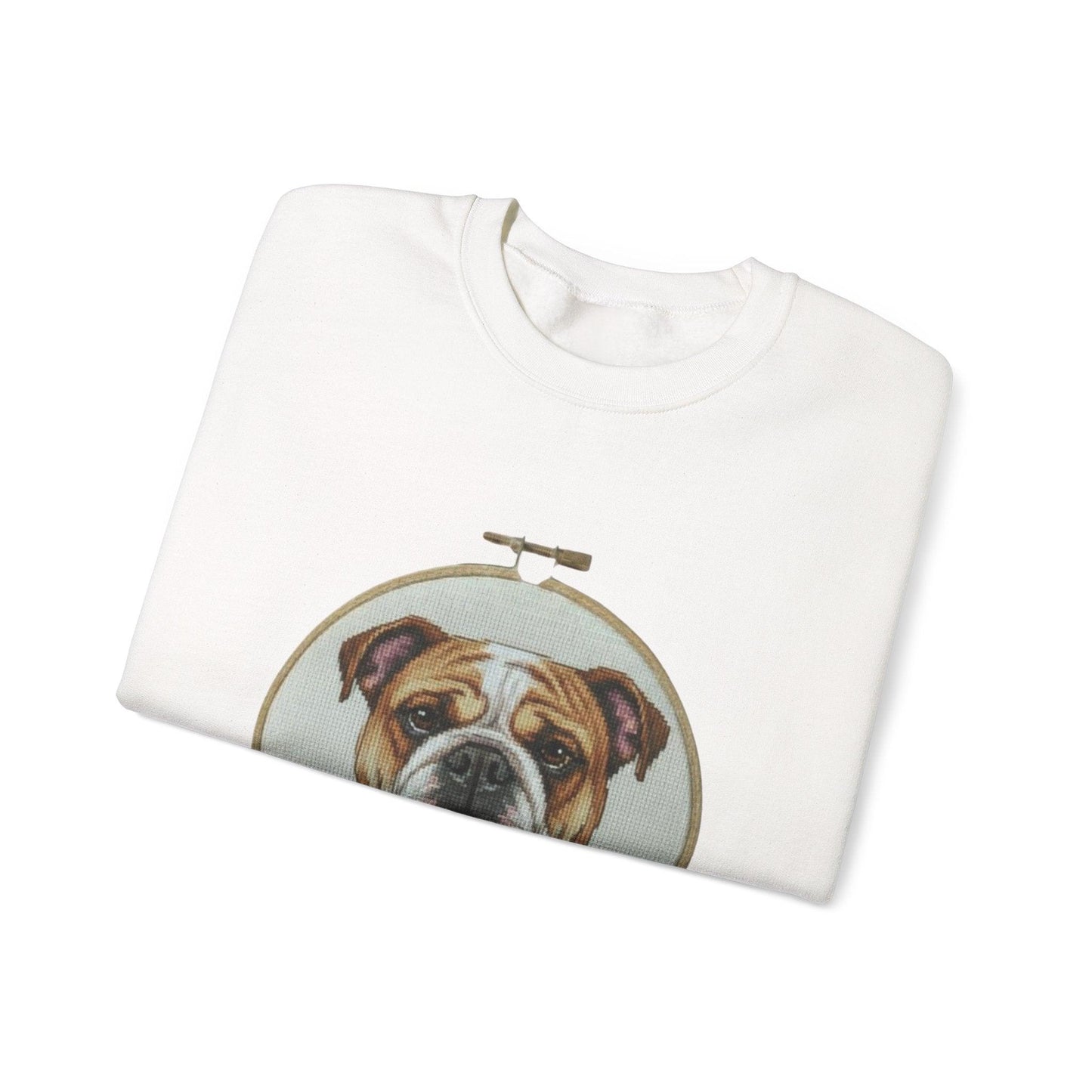 English Bulldog Portrait Sweatshirt | Vintage Embroidery Hoop Dog Crewneck