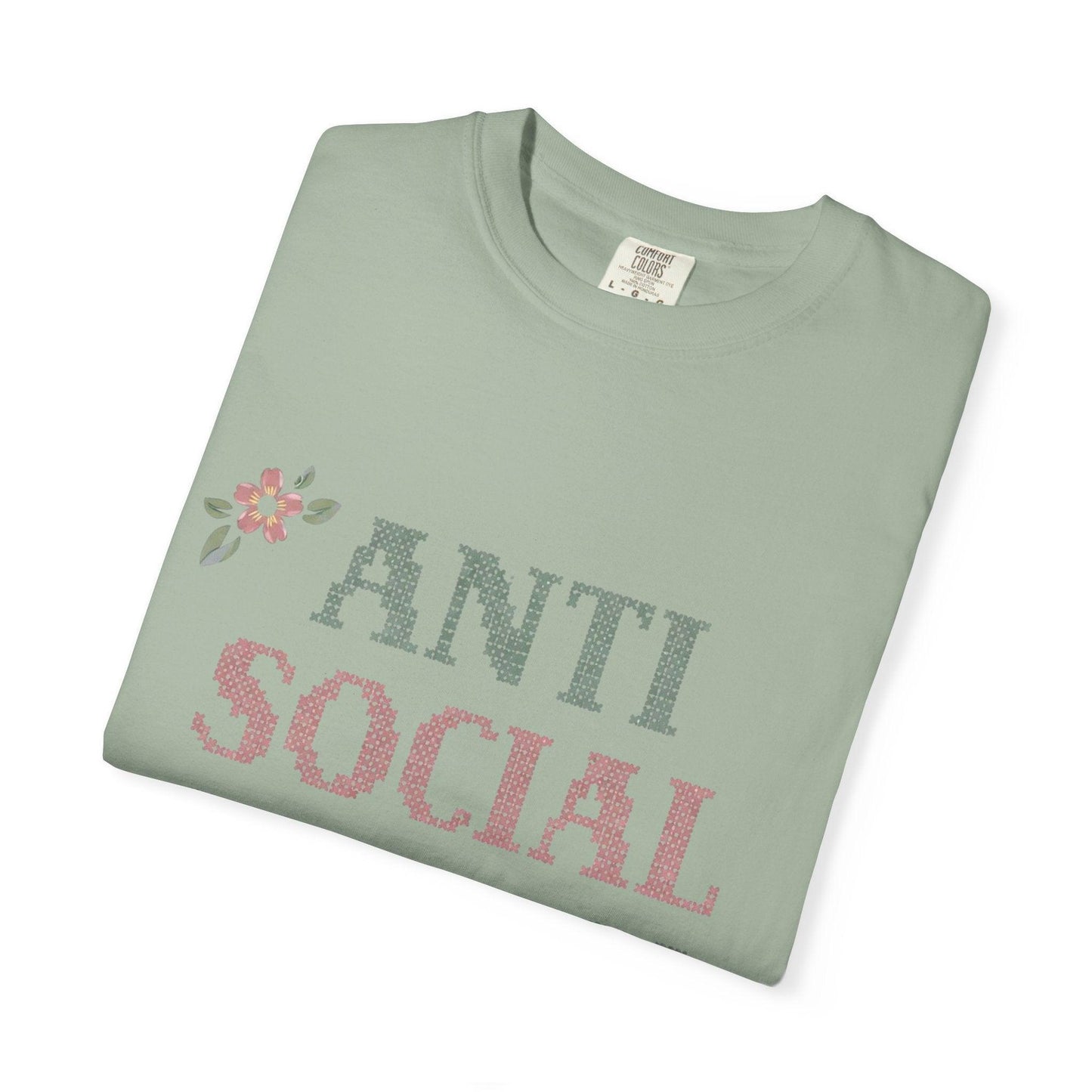 Anti Social Stitch Club T-shirt | Cross Stitch Floral Text Design