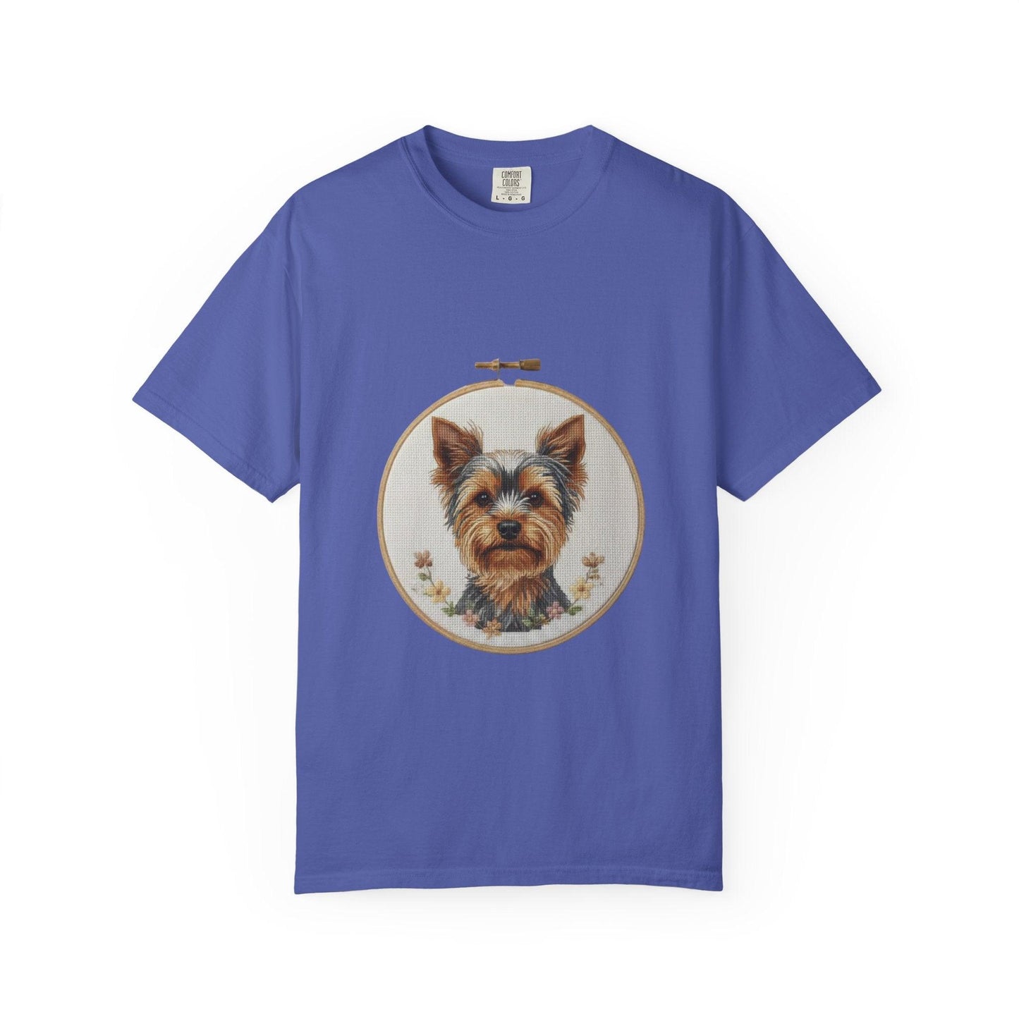Yorkshire Terrier Portrait T-Shirt | Embroidery Hoop Dog Illustration