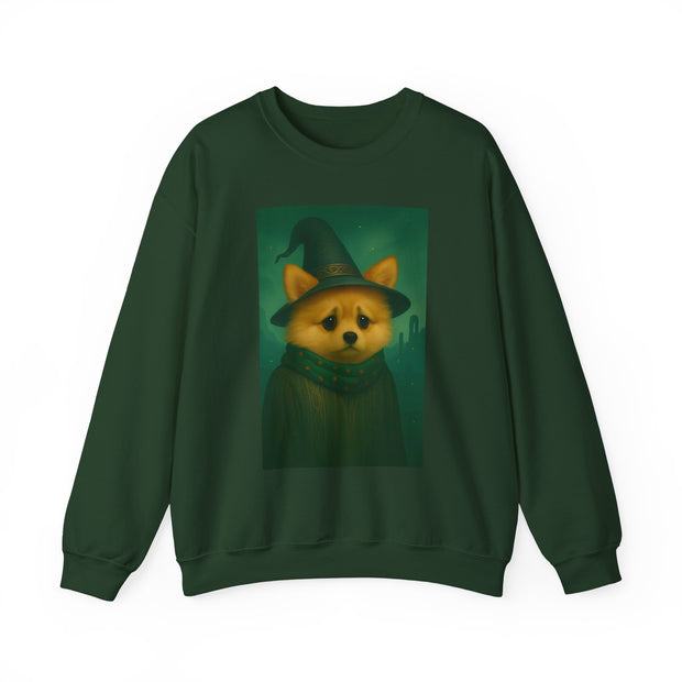 Cozy Witch Pomeranian Dog Sweatshirt, Animal Lover Sweatshirt, Halloween Apparel, Unisex Crewneck, Gift for Dog Mom