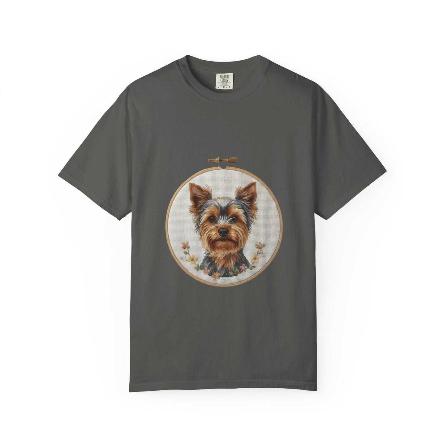 Yorkshire Terrier Portrait T-Shirt | Embroidery Hoop Dog Illustration