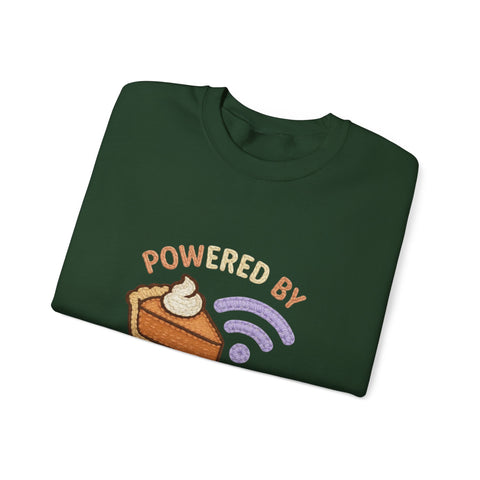 Powered by Pie and Wi-Fi Crewneck Sweatshirt, Cozy Sweatshirt Gift, Funny Thanksgiving Apparel, Comfy Fall Wear, Unisex Sweater