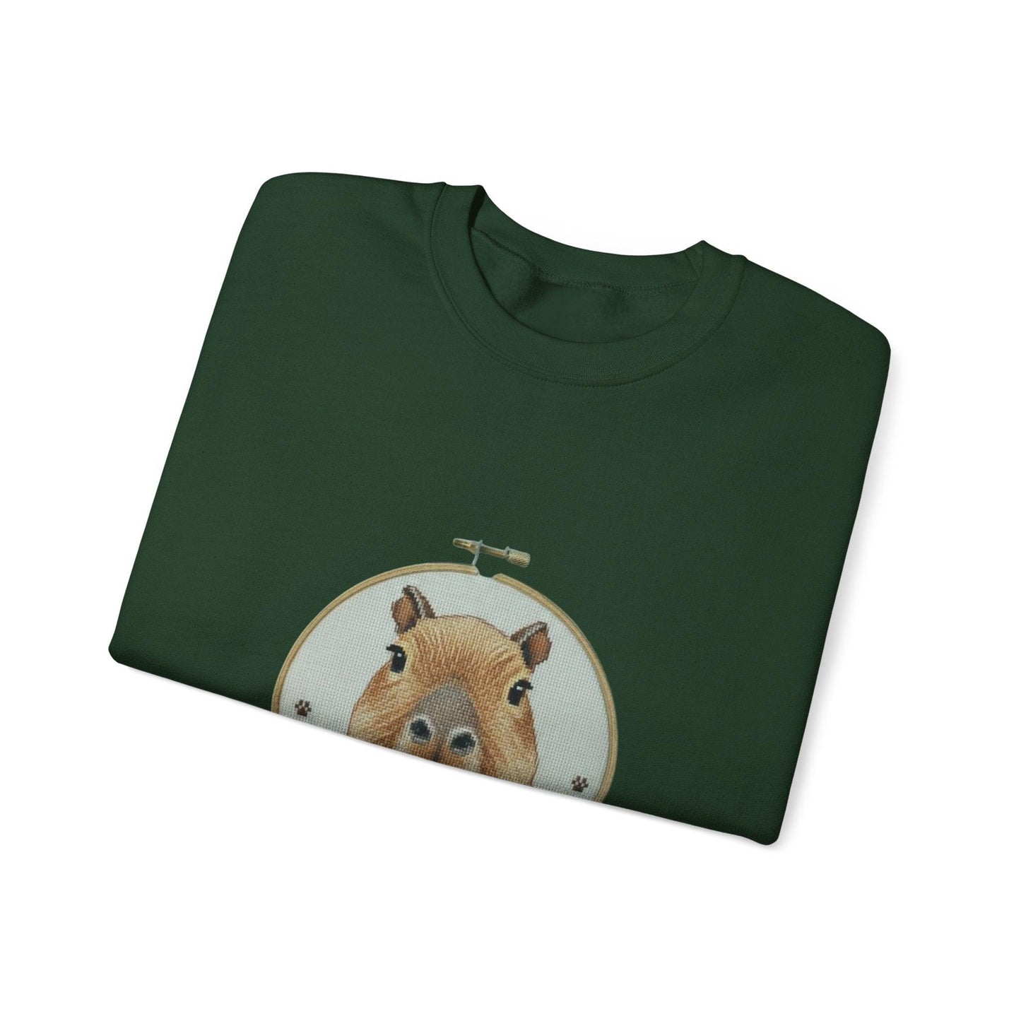 Cute Capybara Portrait Crewneck Sweatshirt | Floral Wreath Animal Art