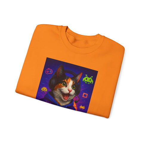Gamer Cat Crewneck Sweatshirt, Cozy Gamer Apparel, Perfect Gift for Cat Lovers, Funny Sweatshirt for Birthdays, Gaming Merchandise