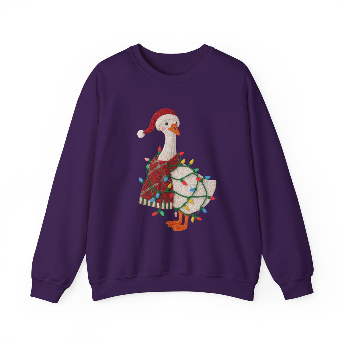 Christmas Goose Wearing Santa Hat Crewneck Sweatshirt | Holiday Duck in Lights