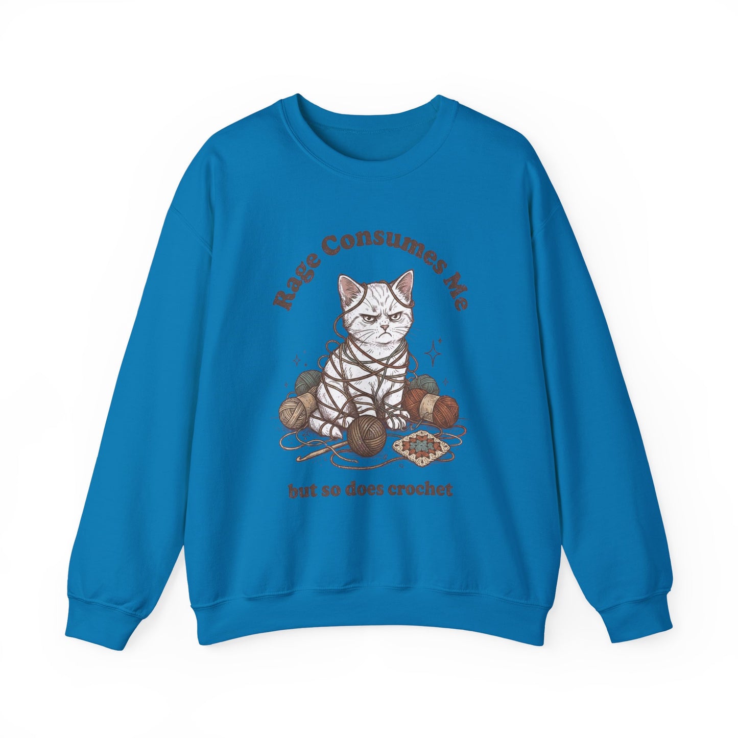 Rage Consumes Me Crochet Cat Shirt, Funny Knitting Tee, Grandma Hobbies Sweatshirt